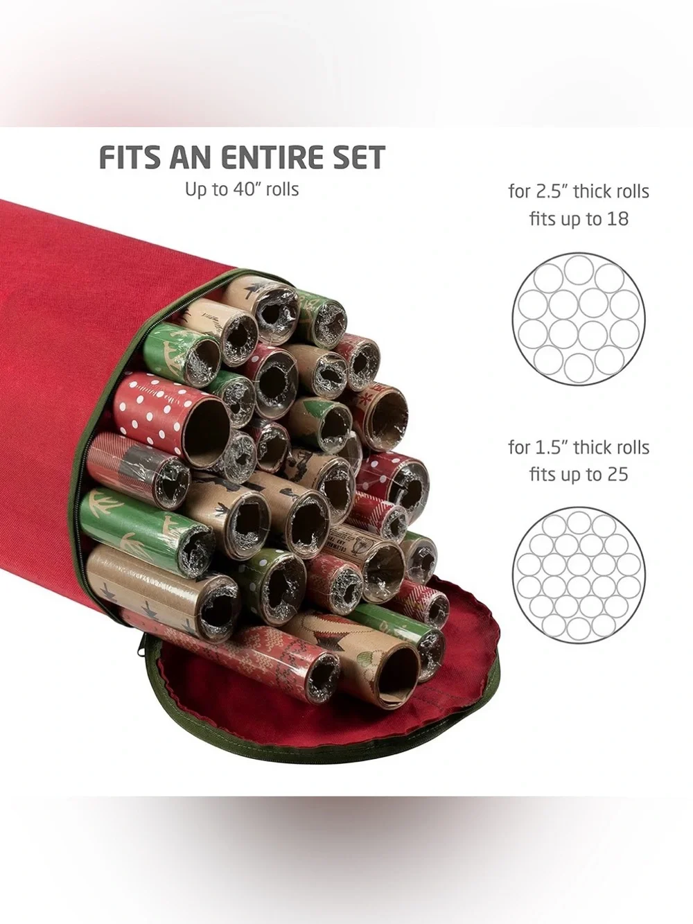 Holiday Red Gift Wrap Storage Bag with Green Handles